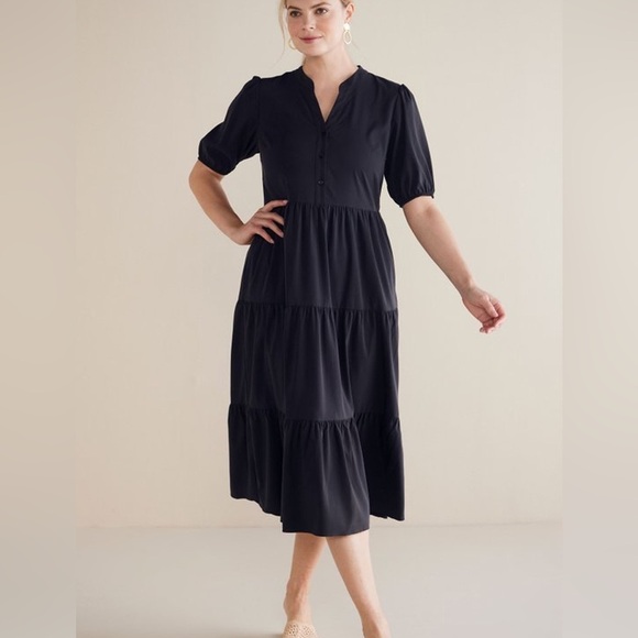 Claudia Tiered Boho Midi Black Dress Black – Size M NWT - Picture 1 of 4